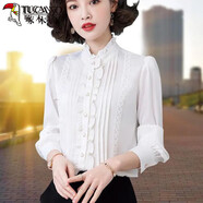 啄木鳥襯衫女襯衣女2025長袖春秋新款時尚雪紡洋氣小衫打底上衣時尚潮 白色長袖 S (75-95斤)