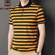 AEMAPE美國蘋(píng)果Polo衫男純棉短袖T恤透氣斑馬紋有領(lǐng)休閑輕商務(wù)夏季薄款 黃黑色 190/4XL