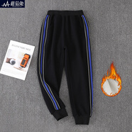 蘑菇兔胖童裝男童加絨褲子一加厚13-15歲中大童加肥加大秋冬款大碼男孩運動(dòng)褲胖孩子加絨衛褲16潮17 黑色 180加肥160斤左右
