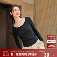 森馬（Semir）長(zhǎng)袖T恤女短款撞色打底衫簡(jiǎn)約風(fēng)秋季假兩件修身衣服101524101005