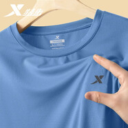 特步（XTEP）冰絲感透氣短袖t恤男速干健身短袖寬松跑步上衣體恤運動服男半袖T 海浪藍 L /175