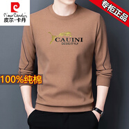 皮爾卡丹品牌男舒適親膚圓領(lǐng)長(cháng)袖t恤男士衛衣男秋冬裝上衣體恤潮流打底衫 7728-1【春秋款】駝色 M 165建議100-120斤