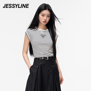 JESSYLINE杰茜萊條紋顯瘦無袖T恤女2024春夏新款百搭背心上衣潮 商場(chǎng)同款 條紋 M/165