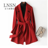LNSN 輕奢雙面羊毛大衣女中長(zhǎng)款2024秋冬新款修身羊毛呢外套小個(gè)子 磚紅 S