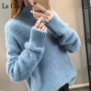 拉夏貝爾（La Chapelle）2023秋冬仿水貂絨毛衣女慵懶風(fēng)加厚寬松韓版半高領(lǐng)針織衫百搭 純100自動(dòng)發(fā)熱藍色 純100自動(dòng)發(fā)熱L 105-115斤