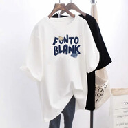 歐妤短袖t恤女夏季女裝新款韓版中長(cháng)款寬松休閑體恤女上衣打底衫 白色字母小熊 4XL建議140-150斤