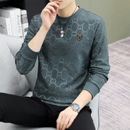 費洛仕新款秋冬季圓領(lǐng)長(cháng)袖t恤男潮流帥氣加絨內搭衛衣男士秋衣打底衫男 1105綠色 2XL (140-155斤)