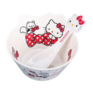 Hello Kitty粉色凱蒂貓兒童碗卡通密胺碗寶寶碗餐具可愛防燙耐摔兒童餐具碗 紅色凱蒂貓-深碗550ml+勺子