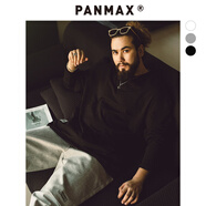 PANMAX大碼潮牌男裝百搭純色棉感防曬冰感T恤衫休閑寬松打底衫加大短袖 黑色長(zhǎng)袖款 3XL