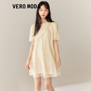 VEROMODA23年新款连衣裙甜美A字裙抽褶泡泡袖裙子女 淡粉色A14 155/76A/XS