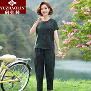 俞兆林（YUZHAOLIN）母親節(jié)中老年女裝中老年復古休閑套裝女媽媽夏裝時尚正肩顯瘦短袖 綠色 XL _90斤內(nèi)