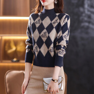 歌米拉半高領(lǐng)毛衣女士?jì)却钚驴疃炭疃蠲狼锒踞樋棿虻咨兰雍裆弦?藏青 M