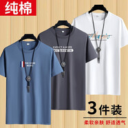 迪貝狼【3件】短袖t恤男士打底衫半袖上衣服男裝夏季圓領寬松青年大碼 THE霧藍+KY7深灰+音樂白 L 建議120-135斤