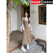 波之興套裝女2024早秋新款溫柔風吊帶連衣裙收腰顯瘦氣質長裙修身打底衫 打底衫+連衣裙 兩件套 S 80-90斤