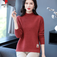 皮爾卡丹（pierre cardin）半高領(lǐng)羊毛衫女秋冬裝加厚羊絨打底衫短款前短后長(zhǎng)開叉毛衣羊毛衫 紅色 S(適合80-95斤)