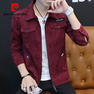 皮爾卡丹（pierre cardin）英倫雅痞風(fēng)格牛仔工作服男裝一套成熟西裝套裝初秋冬2024新款秋裝 酒紅【外套+褲子】 L