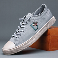 帆布鞋男鞋2021年新款春秋季透氣潮鞋老北京布鞋男韓版百搭休閑板鞋 灰色 40