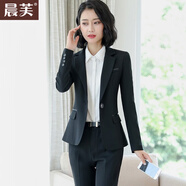 晨芙小西裝外套女商務(wù)職業(yè)裝西服套裝職場(chǎng)正裝氣質(zhì)白領(lǐng)工裝面試工作服 黑色西裝單件 3XL 建議130-140斤