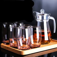 玻璃杯家用水杯套裝冷水壺加厚客廳果汁杯子泡茶杯 粉色高款350ml(6只) 水壺 托盤