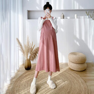 苒琦媽咪孕婦裝粉色背帶連衣裙2025套裝時尚兩件套裝洋氣時髦外出新款春秋 粉色背帶裙（單件） L