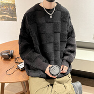 藝思琛特大碼慵懶風(fēng)設(shè)計感毛衣男圓領(lǐng)秋冬潮牌寬松大碼加厚保暖毛線衣男 黑色 5xl 205-230斤