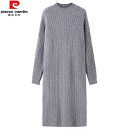 皮爾卡丹（pierre cardin）羊Y毛針織連衣裙法式復古高領麻花女秋冬寬松配大衣毛衣內搭打底 灰色 2XL 建議125-135斤