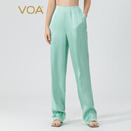 VOA40姆米雙面緞重磅桑蠶絲自然腰斜插袋簡(jiǎn)單真絲直筒長(cháng)褲 KE809 秦桑綠枝（G31） XL