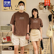 羅蒙（ROMON）情侶裝t恤夏裝2025新款春夏季軍綠色短袖潮牌感情侶衣服套裝 JUNE 咖色+JUNE 咖色 XL/XXL