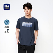 HLA海瀾之家短袖T恤男涼感含絲光棉印花情侶短袖男HNTBJ2Y012A 深藍花紋13 M 170/88A推薦125~136斤