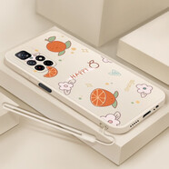 倍思力 適用小米紅米Redmi Note11 5G手機殼男女款防摔保護套全包磨砂直邊軟殼 古董白-繽紛柚子+手繩 小米Redmi Note11 5G版
