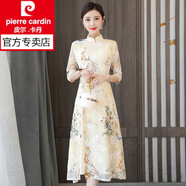 皮爾卡丹（pierre cardin）女裝裙子改良旗袍女春秋裝2025新款年輕款氣質(zhì)洋氣中年夏季連衣裙 杏色 2XL