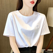 寵琳短袖t恤女2025新款韓版寬松夏季女裝圓領(lǐng)上衣時尚打底衫半袖女潮 1白色 L 建議95-105斤