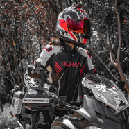 杜漢（DUHAN）摩托車騎行服皮衣男女情侶機車夾克四季防風防摔賽車服夏季騎士服 黑紅白四季皮衣（女） L