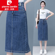 皮爾卡丹（pierre cardin）女裝女士牛仔半身裙女中長(cháng)款春秋a字后開(kāi)叉牛仔裙2025新款a版裙子 淺藍色 后開(kāi)叉有彈 L 28