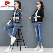 皮爾卡丹（pierre cardin）2025年春秋新款女士短款雙面穿棒球服衫夾克小外套休閑媽i媽上衣 黑色雙面穿 M 建議95斤以下