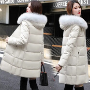 JACK WUUCKS香港正品派克羽絨服女中長(cháng)款女士冬季新款女裝大毛領(lǐng)白鴨絨過(guò)膝 白色【真狐貍毛領(lǐng)】 L （建議110斤-125斤）