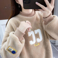 SOVK羊羔絨衛衣女2025秋冬季新款百搭加絨加厚寬松連帽刺繡上衣外套 卡其色2083 保暖羊羔絨升級款 L --建議105-120斤