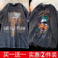 浩術(shù)短袖t恤男士夏季美式衣服體恤男裝寬松五分袖潮牌半袖水洗做舊T恤 蒙眼女孩+黑唐老鴨【兩件裝】 XL 【120-135斤】