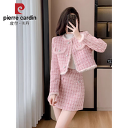 皮爾卡丹粉色毛呢裙子套裝女秋冬2025新款感名媛氣質(zhì)短款兩件套 粉紅色 HLF8104 S