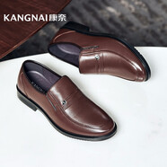 康奈男鞋 新款男士正裝鞋時尚商務輕質(zhì)正裝皮鞋圓頭套腳百搭爸爸鞋 18205071 棕色 42