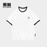 黑鯨（HLAJEANS）海瀾之家旗下愛心小男孩短袖T恤男夏季寬松印花圓領(lǐng) 漂白鑲拼66 M