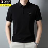 啄木鳥(niǎo)長(cháng)袖t恤男帶領(lǐng)秋冬厚牌中年爸爸翻領(lǐng)華夫格polo衫男 ZMN-816黑色 帶圖 165/M(90-120斤)