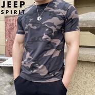 JEEP SPIRIT歐洲站潮牌印花迷彩短袖t恤男士夏季薄款透氣圓領(lǐng)休閑體恤上衣服 迷彩 XL 130-150斤