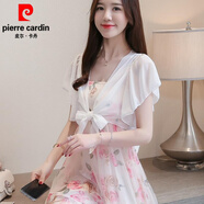 皮爾卡丹（pierre cardin）配吊帶裙子的雪紡小披肩外套女外搭薄款開衫蕾絲夏季短款防曬衣女 泡泡袖白色 XL 110-140斤建議使