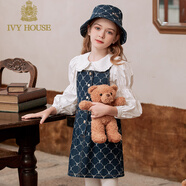 IVY HOUSE常春藤童裝女童連衣裙秋季新款 氣質(zhì)老花牛仔背帶裙時(shí)尚潮流A字裙 牛仔藍(lán) 110cm(110/56)