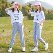 歐穎慕女童短袖夏天套裝新款網(wǎng)紅時(shí)尚潮流洋氣韓版女孩夏季t恤中大童薄款13休閑運(yùn)動(dòng)12-15歲兩件套 白色 兩件套 xl建議身高160CM左右