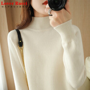 LOVER RUCCI重磅加厚100%全棉線(xiàn)針織衫女秋冬半高領(lǐng)長(cháng)袖純色套頭毛衣保暖打底 米白色 L