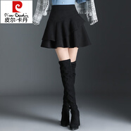 皮爾卡丹（pierre cardin）短裙秋冬季女2024新款黑色百褶裙荷葉邊半裙短款傘裙子a字半身裙 89190典雅黑色 毛呢(秋冬) M 90-100斤