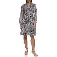 DKNY 女式雪紡長(cháng)袖連衣裙帶領(lǐng) 豹紋色 2