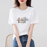 瀚冉品牌t恤女進(jìn)口品牌女t恤高檔短袖2024新款潮粉色士短袖韓版寬松上 T-圓領(lǐng)-白色【6色尖條】 S 碼【建議80-93斤】